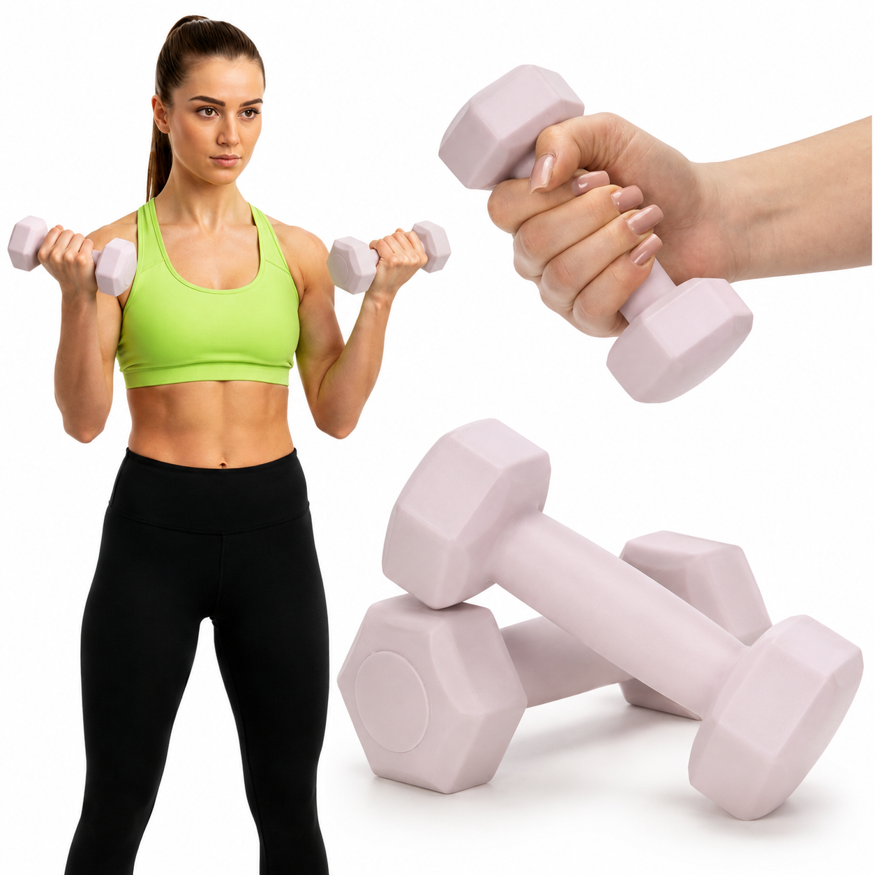 Set gantere hex 2x0.5 kg, bitum cu invelis rezistent PP, roz - imagine 8