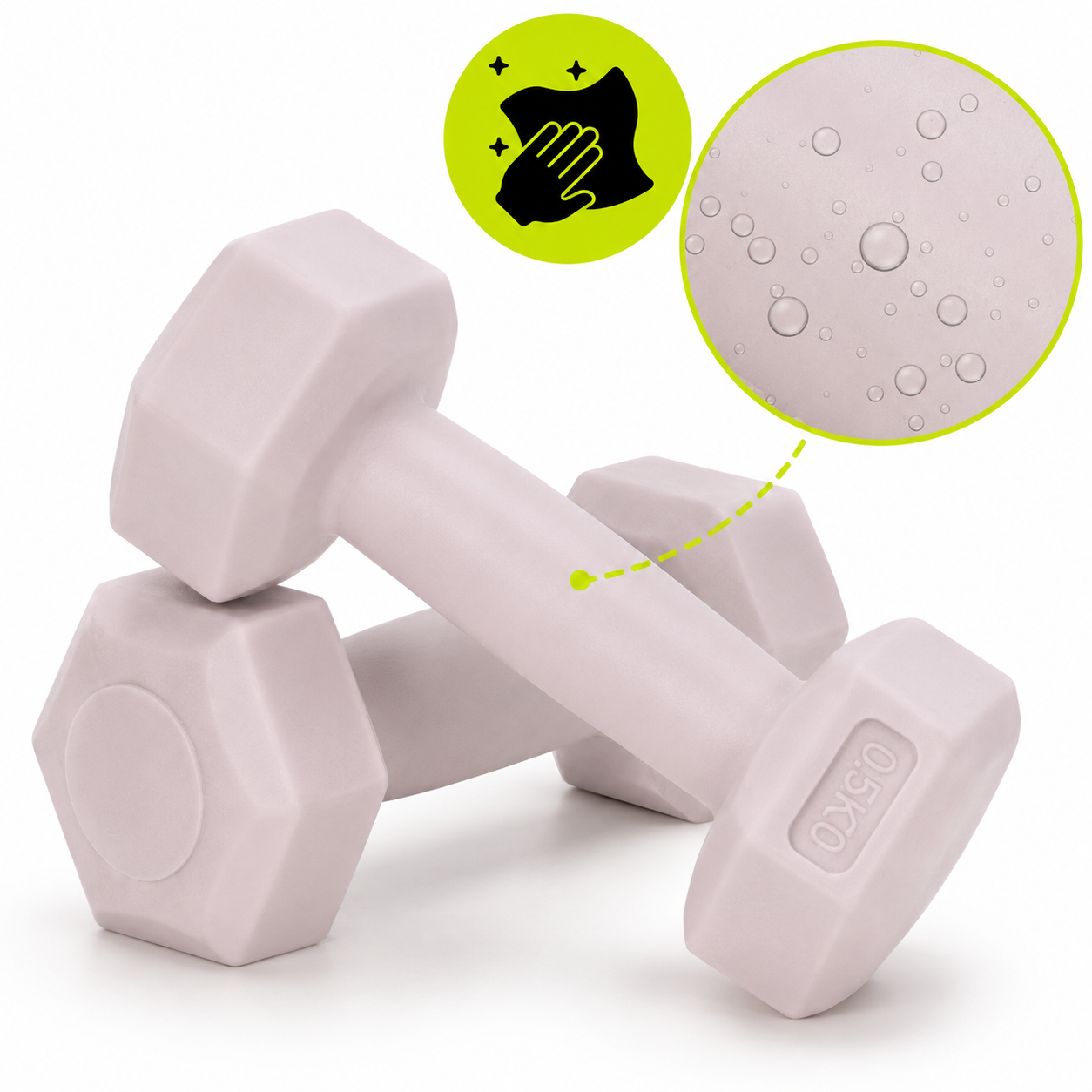 Set gantere hex 2x0.5 kg, bitum cu invelis rezistent PP, roz - imagine 10