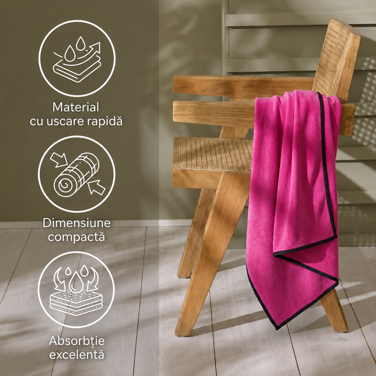 Prosop cu uscare rapida 100x180 cm, microfibra 200 GSM, cu husa transport, roz - imagine 25
