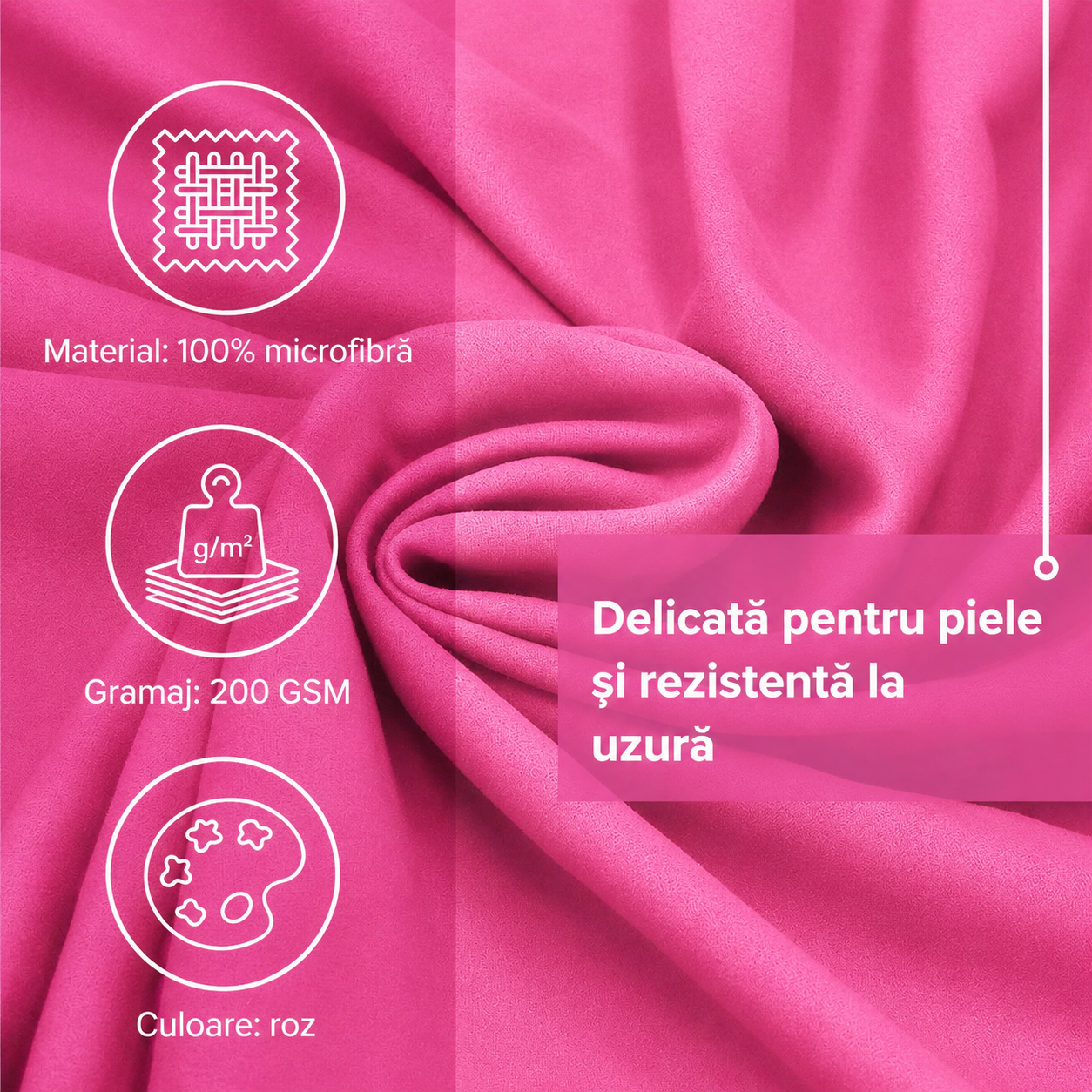 Prosop cu uscare rapida 100x180 cm, microfibra 200 GSM, cu husa transport, roz - imagine 17