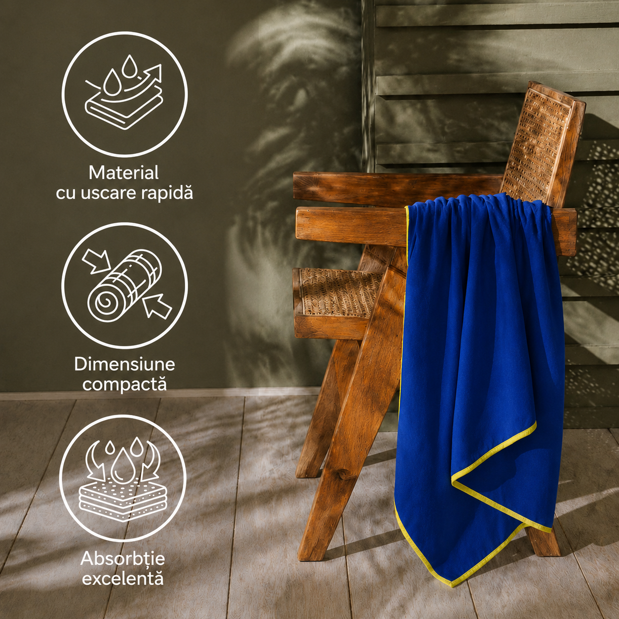 Prosop cu uscare rapida 100x180 cm, microfibra 200 GSM, cu husa transport, albastru bleumarin - imagine 3