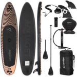 Set placa gonflabila Stand Up PaddleBoard 350x84x15 cm, cu pompa, scaun kayak, kit de reparatii, geanta de transport, vasla 2 in 1, maxim 220 kg, negru portocaliu