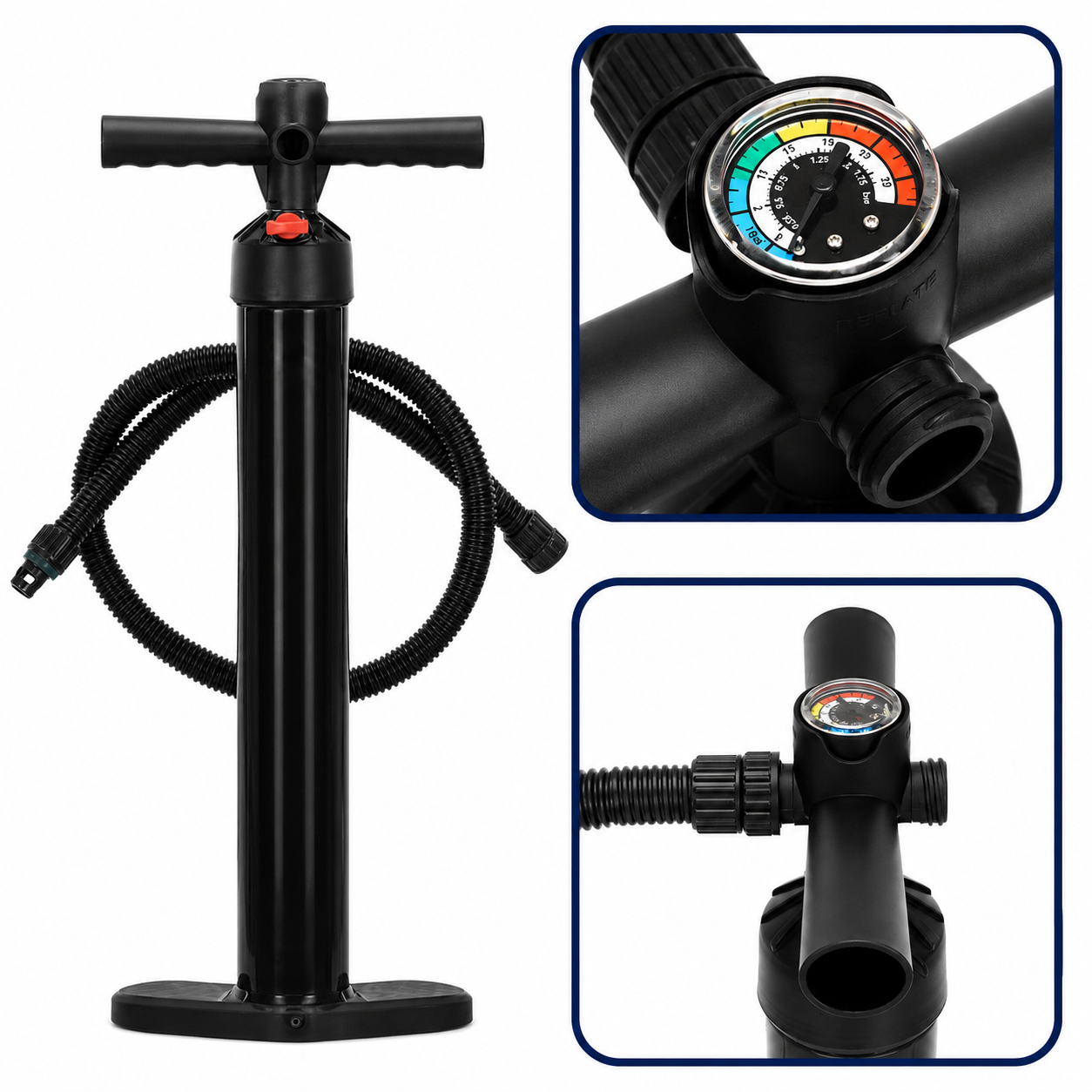 Set placa gonflabila Stand Up PaddleBoard 350x84x15 cm, cu pompa, scaun kayak, kit de reparatii, geanta de transport, vasla 2 in 1, maxim 220 kg, negru portocaliu - imagine 7