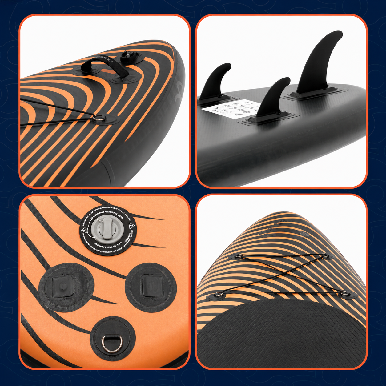 Set placa gonflabila Stand Up PaddleBoard 350x84x15 cm, cu pompa, scaun kayak, kit de reparatii, geanta de transport, vasla 2 in 1, maxim 220 kg, negru portocaliu - imagine 9