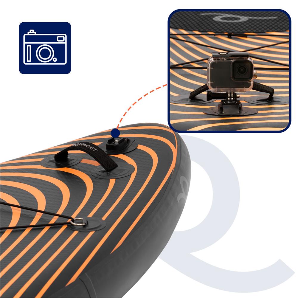 Set placa gonflabila Stand Up PaddleBoard 350x84x15 cm, cu pompa, scaun kayak, kit de reparatii, geanta de transport, vasla 2 in 1, maxim 220 kg, negru portocaliu - imagine 12
