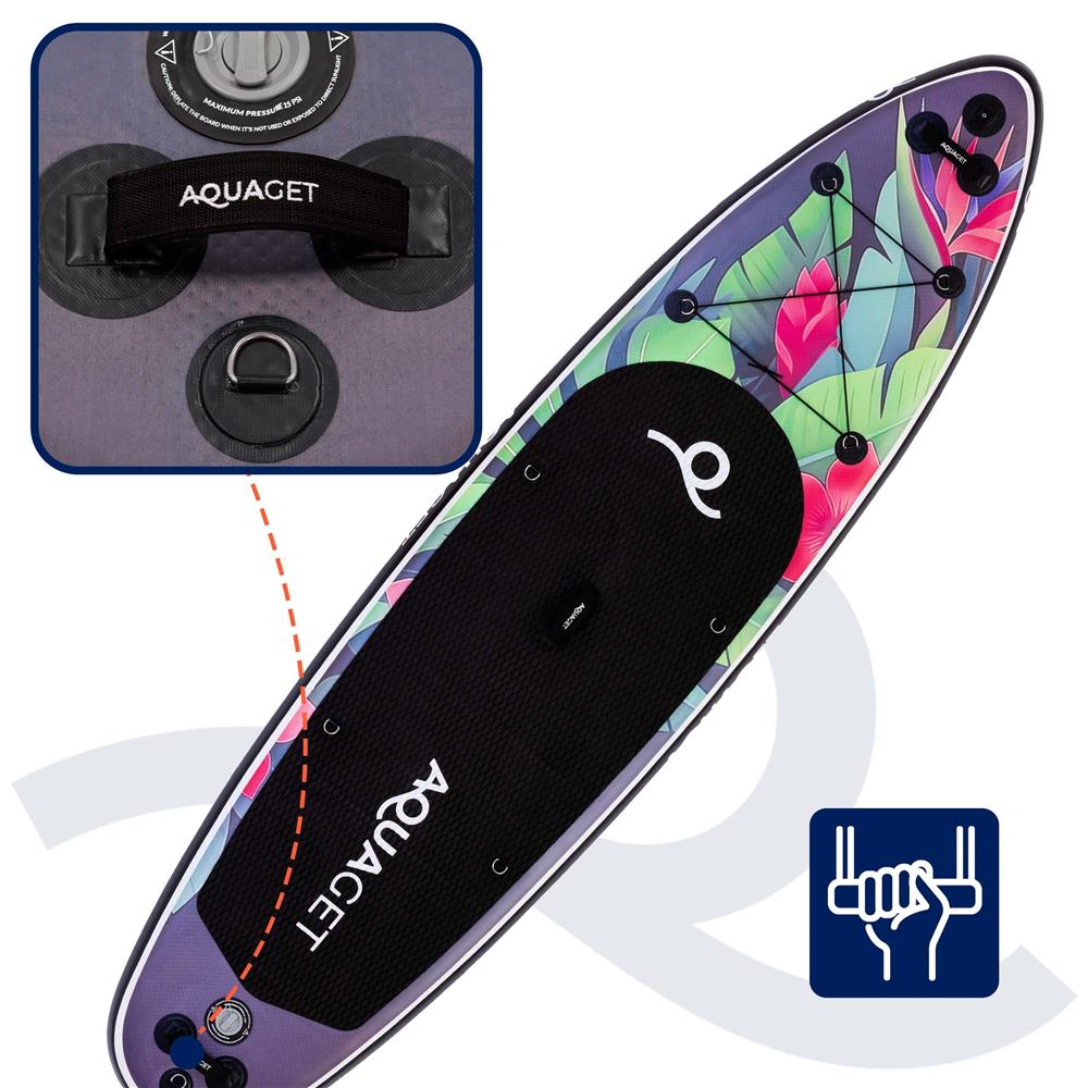 Set placa gonflabila Stand Up PaddleBoard 320x81x15 cm, cu pompa, scaun kayak, kit de reparatii, geanta de transport, vasla 2 in 1, maxim 150 kg, mov floral - imagine 15