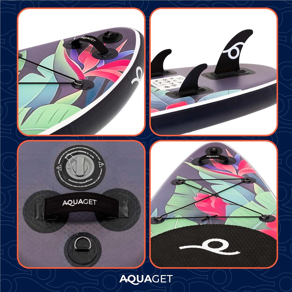 Set placa gonflabila Stand Up PaddleBoard 320x81x15 cm, cu pompa, scaun kayak, kit de reparatii, geanta de transport, vasla 2 in 1, maxim 150 kg, mov floral - imagine 16