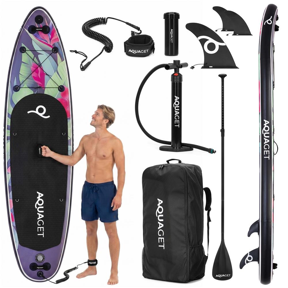 Set placa gonflabila Stand Up PaddleBoard 320x81x15 cm, cu pompa, scaun kayak, kit de reparatii, geanta de transport, vasla 2 in 1, maxim 150 kg, mov floral - imagine 5