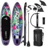 Set placa gonflabila Stand Up PaddleBoard 320x81x15 cm, cu pompa, scaun kayak, kit de reparatii, geanta de transport, vasla 2 in 1, maxim 150 kg, mov floral