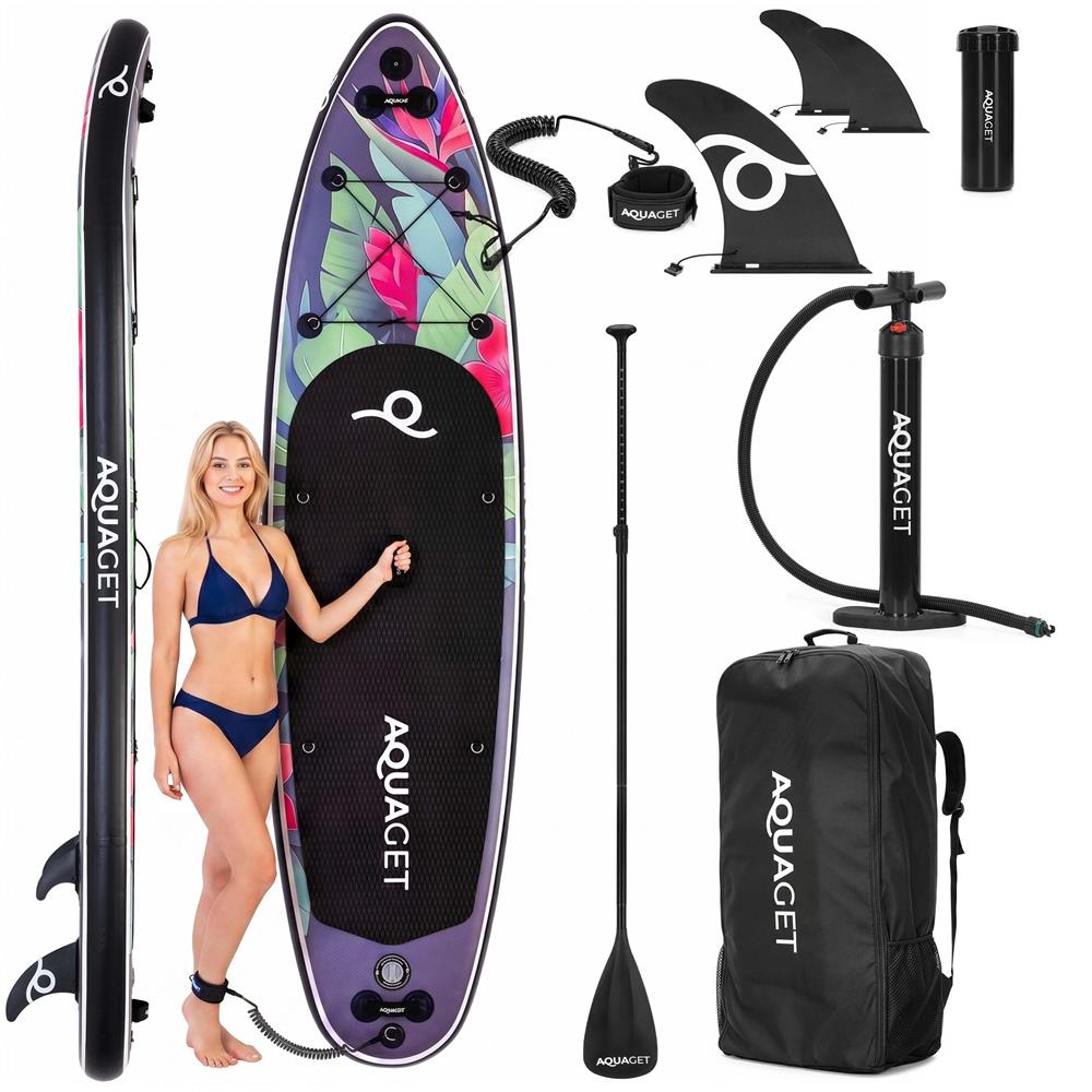 Set placa gonflabila Stand Up PaddleBoard 320x81x15 cm, cu pompa, scaun kayak, kit de reparatii, geanta de transport, vasla 2 in 1, maxim 150 kg, mov floral - imagine 7