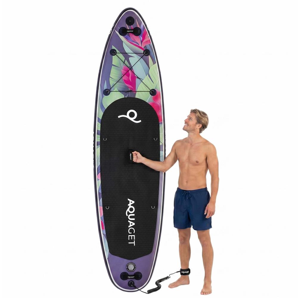 Set placa gonflabila Stand Up PaddleBoard 320x81x15 cm, cu pompa, scaun kayak, kit de reparatii, geanta de transport, vasla 2 in 1, maxim 150 kg, mov floral - imagine 9