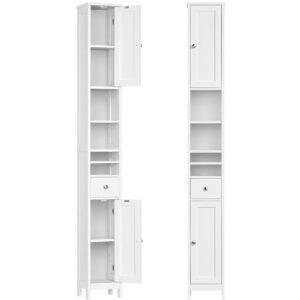 VASAGLE Dulap inalt pentru baie, ingust tip coloana,, cu sertar, rafturi reglabile si compartimente deschise, MDF, 21x20x180 cm, alb