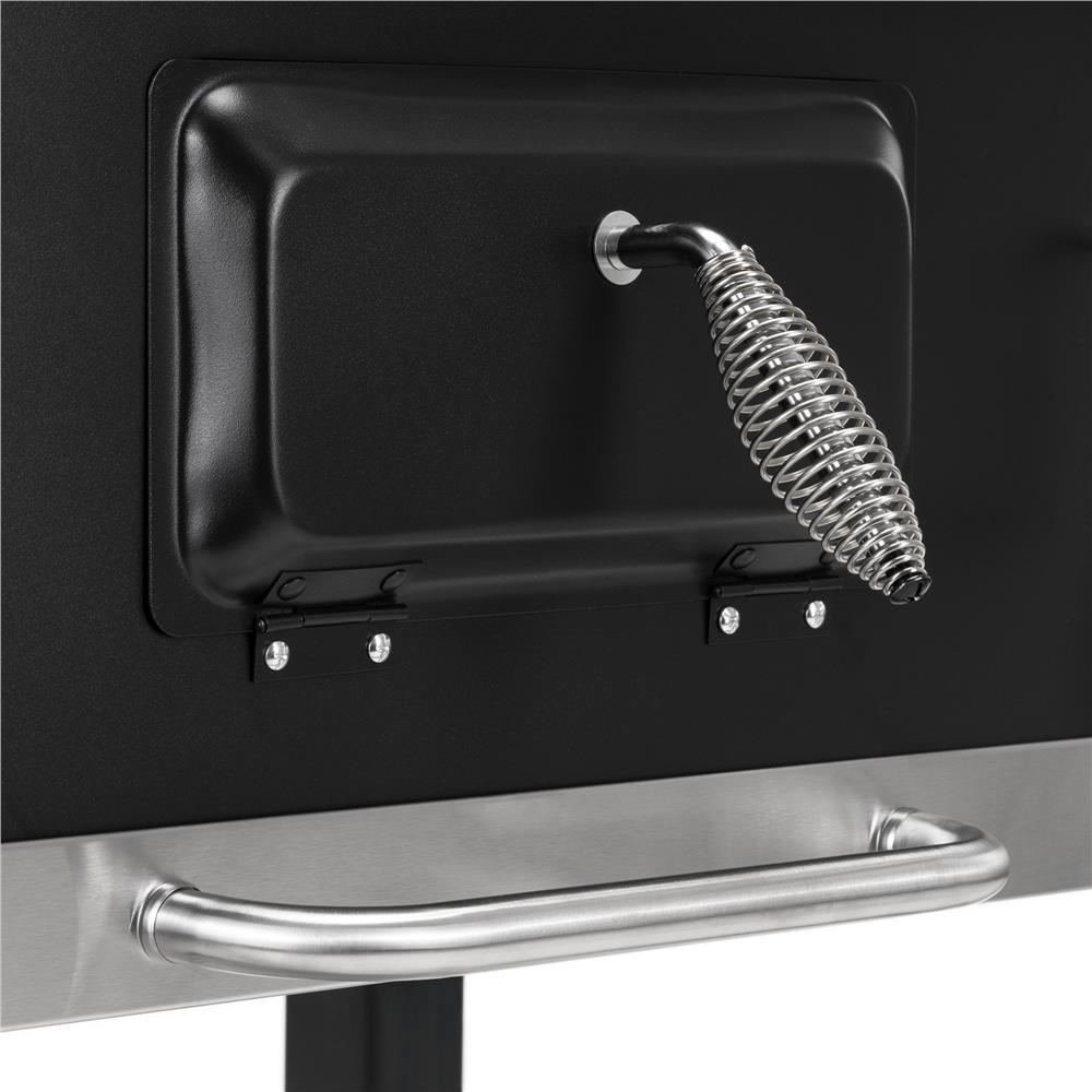 Gratar pe carbuni cu raft lateral pliabil, suport reglabil pentru carbuni, termometru, 114x52x106 cm, negru - imagine 22