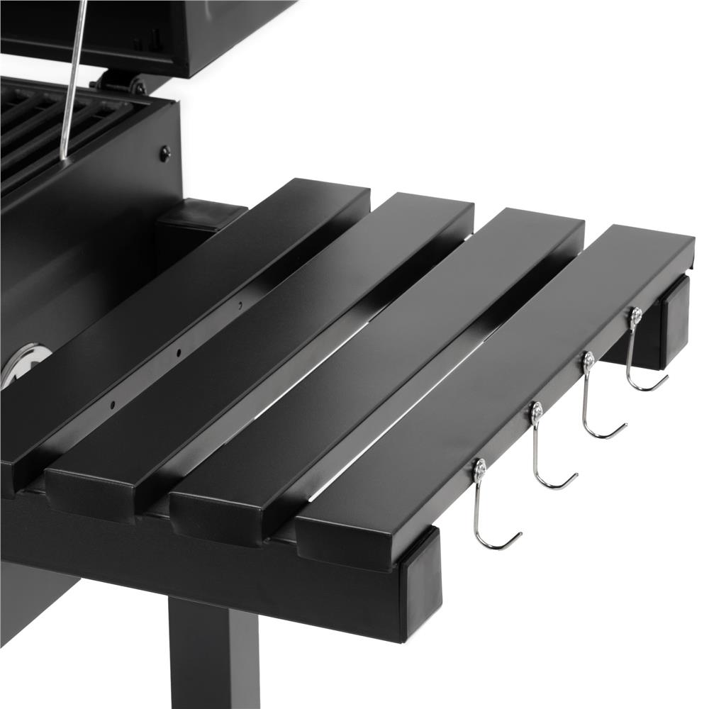 Gratar pe carbuni cu raft lateral pliabil, suport reglabil pentru carbuni, termometru, 114x52x106 cm, negru - imagine 23