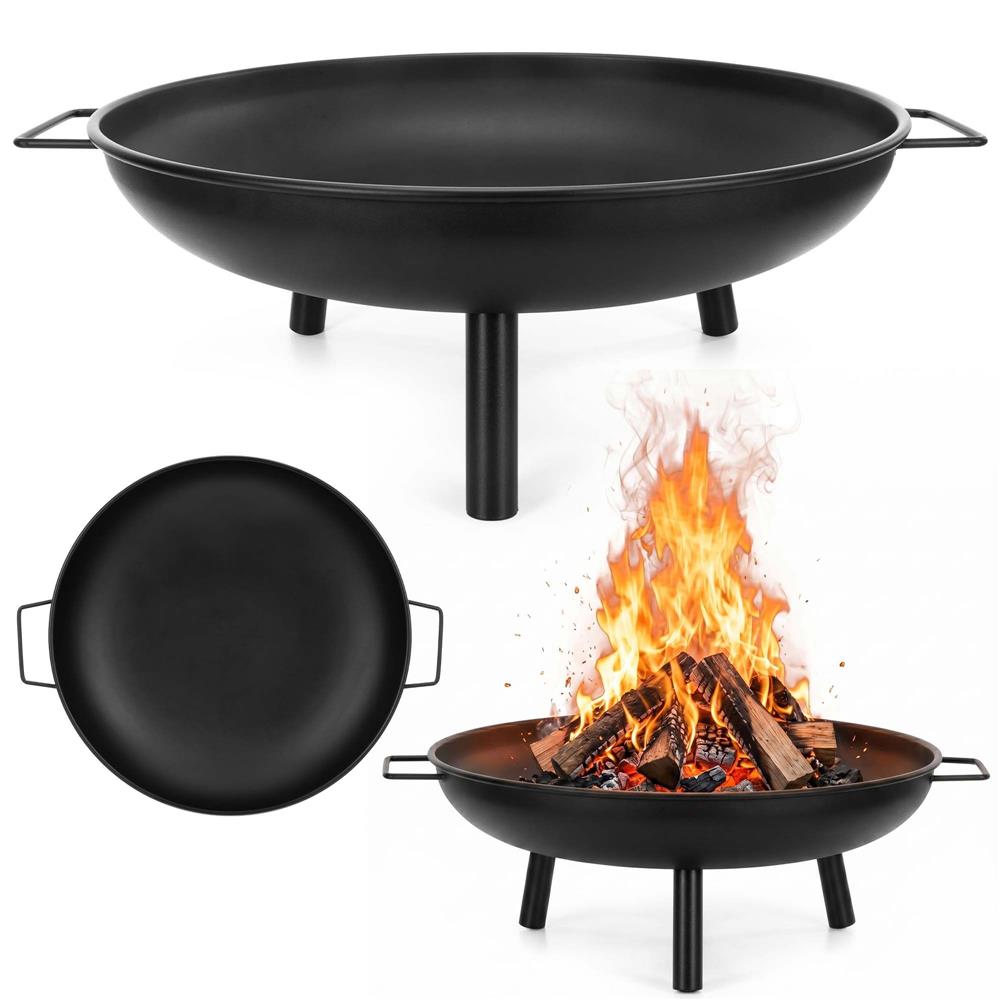 Semineu de exterior tip bol, focar cu manere laterale, din otel, 58x23 cm, negru - imagine 2