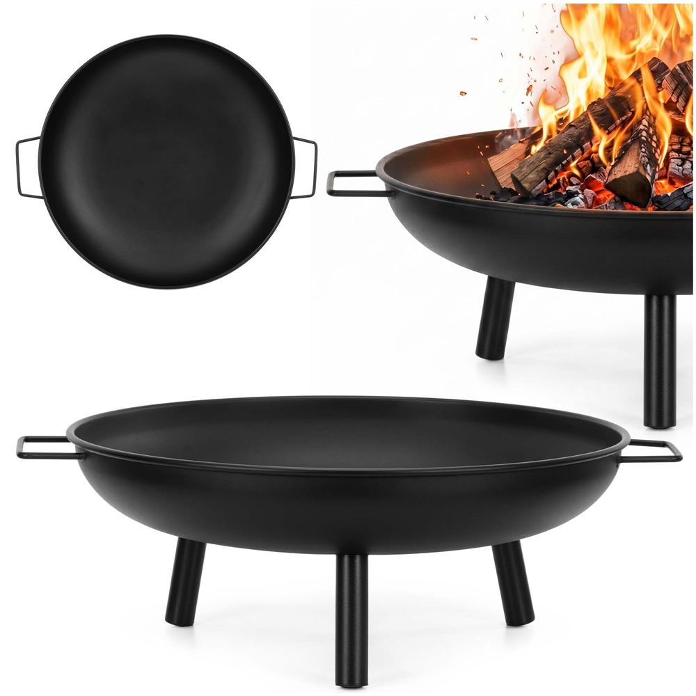Semineu de exterior tip bol, focar cu manere laterale, din otel, 58x23 cm, negru - imagine 4