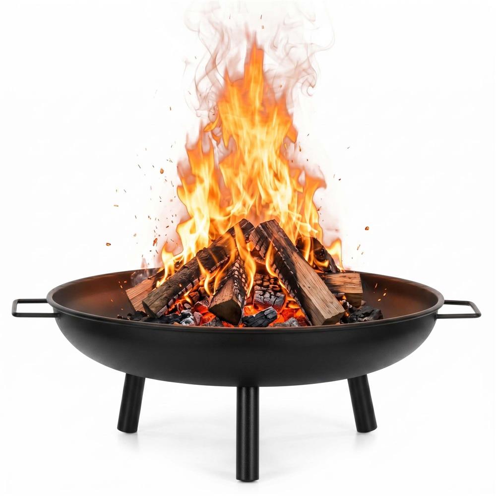 Semineu de exterior tip bol, focar cu manere laterale, din otel, 58x23 cm, negru - imagine 5