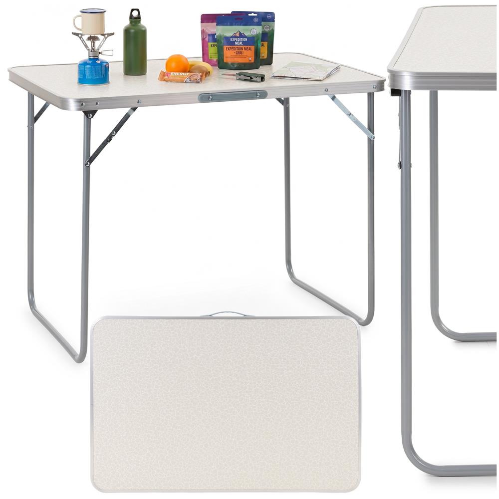 Masa pliabila pentru camping, cu maner transport, blat MDF si cadru aluminiu, 90x60x70 cm, gri - imagine 2