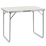 Masa pliabila pentru camping, cu maner transport, blat MDF si cadru aluminiu, 90x60x70 cm, gri
