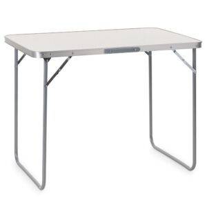 Masa pliabila pentru camping, cu maner transport, blat MDF si cadru aluminiu, 90x60x70 cm, gri