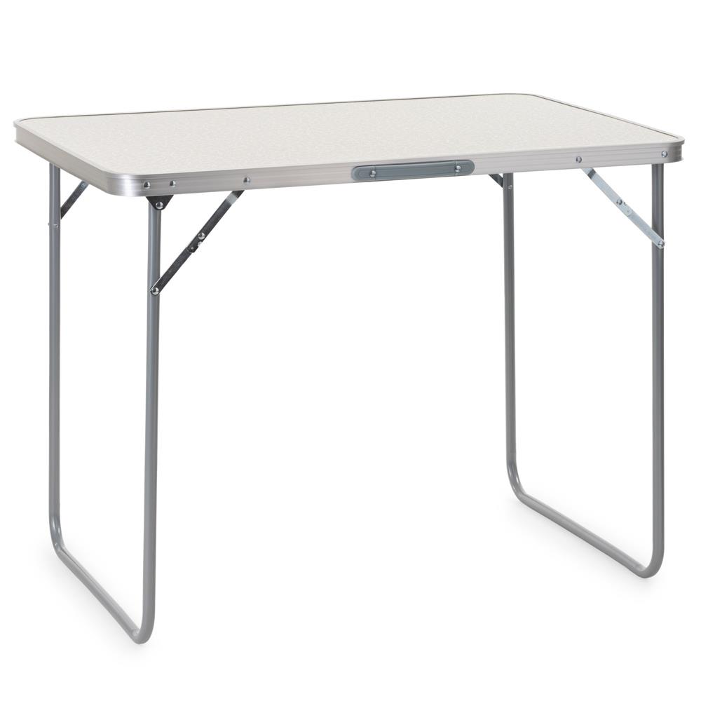 Masa pliabila pentru camping, cu maner transport, blat MDF si cadru aluminiu, 90x60x70 cm, gri