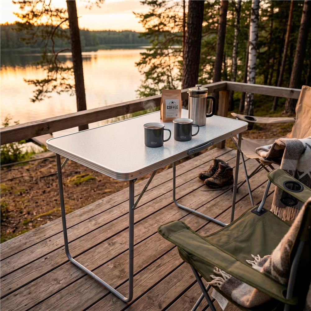 Masa pliabila pentru camping, cu maner transport, blat MDF si cadru aluminiu, 90x60x70 cm, gri - imagine 18