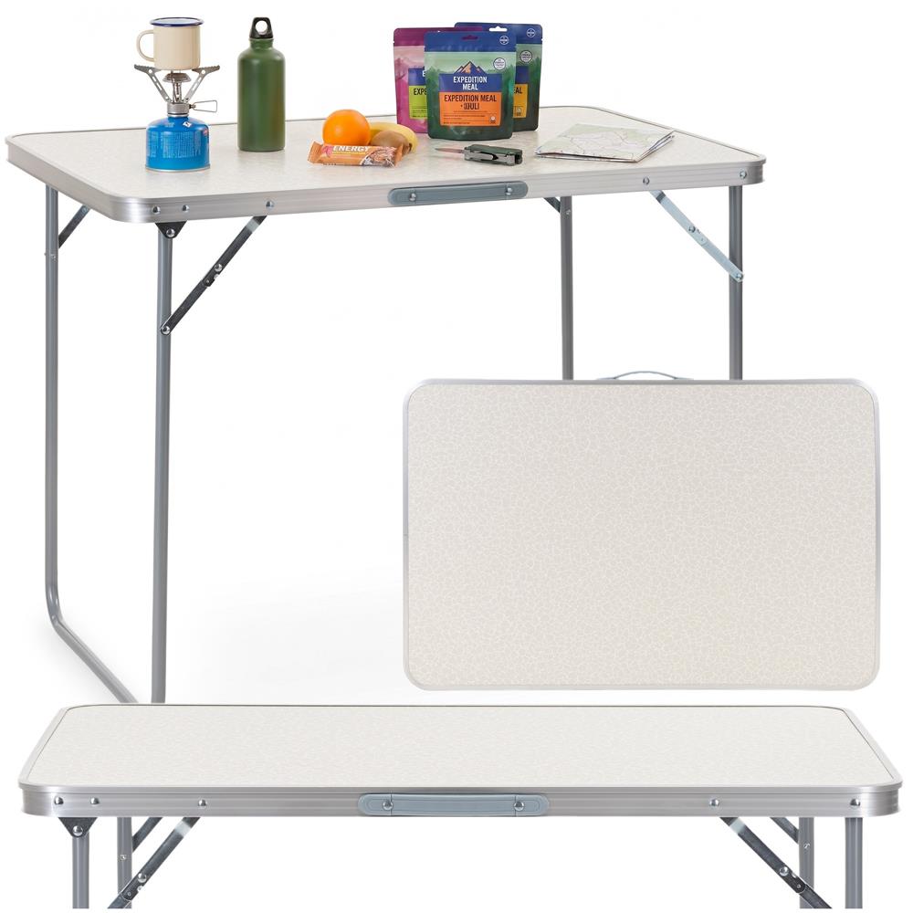 Masa pliabila pentru camping, cu maner transport, blat MDF si cadru aluminiu, 90x60x70 cm, gri - imagine 3