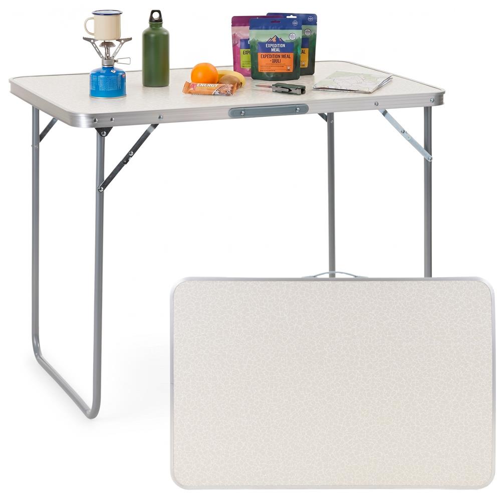Masa pliabila pentru camping, cu maner transport, blat MDF si cadru aluminiu, 90x60x70 cm, gri - imagine 4