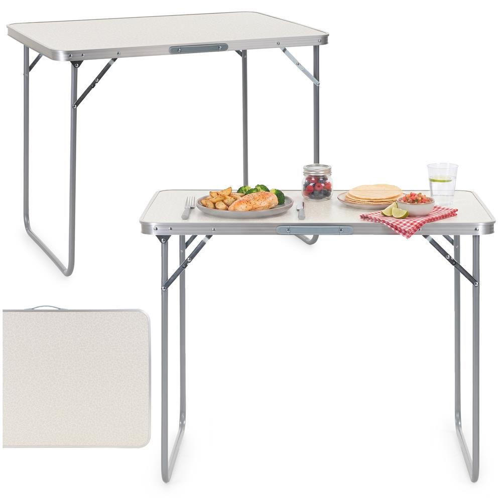 Masa pliabila pentru camping, cu maner transport, blat MDF si cadru aluminiu, 90x60x70 cm, gri - imagine 5