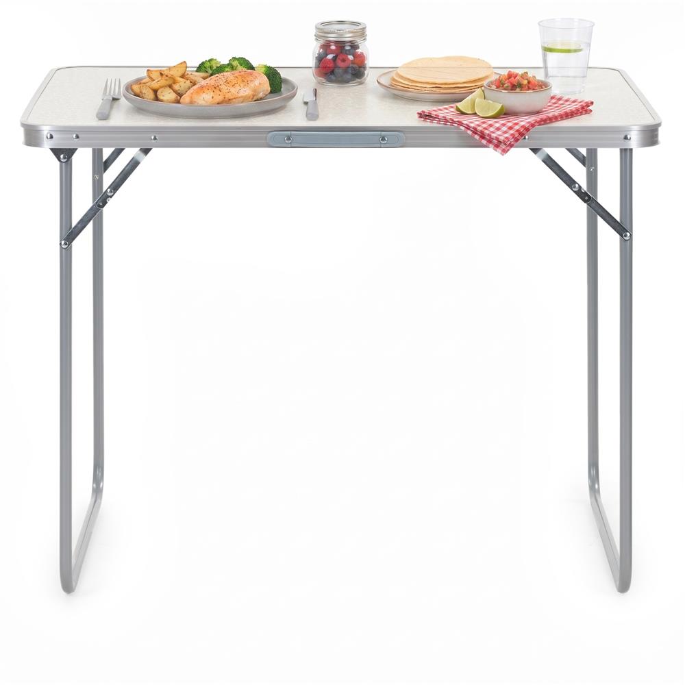 Masa pliabila pentru camping, cu maner transport, blat MDF si cadru aluminiu, 90x60x70 cm, gri - imagine 7