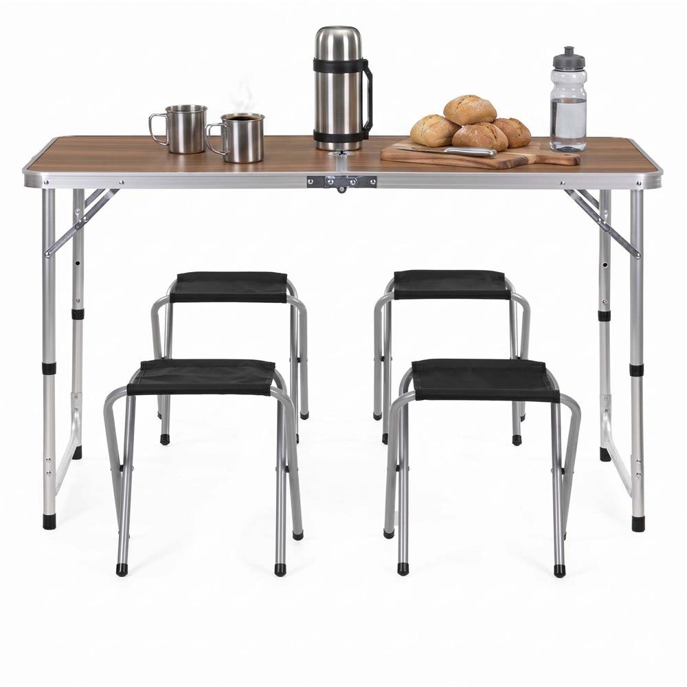 Set masa pliabila de camping cu 4 scaune, inaltime reglabila, aluminiu si MDF, 120x60x71 cm, maro si argintiu - imagine 8