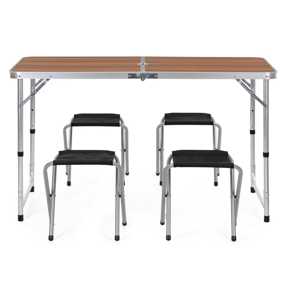 Set masa pliabila de camping cu 4 scaune, inaltime reglabila, aluminiu si MDF, 120x60x71 cm, maro si argintiu - imagine 32