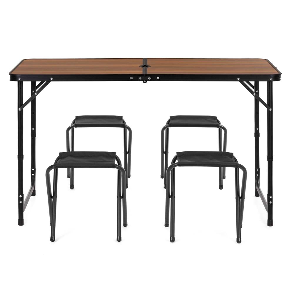 Set masa pliabila de camping cu 4 scaune, inaltime reglabila, aluminiu si MDF, 120x60x71 cm, maro si negru - imagine 34