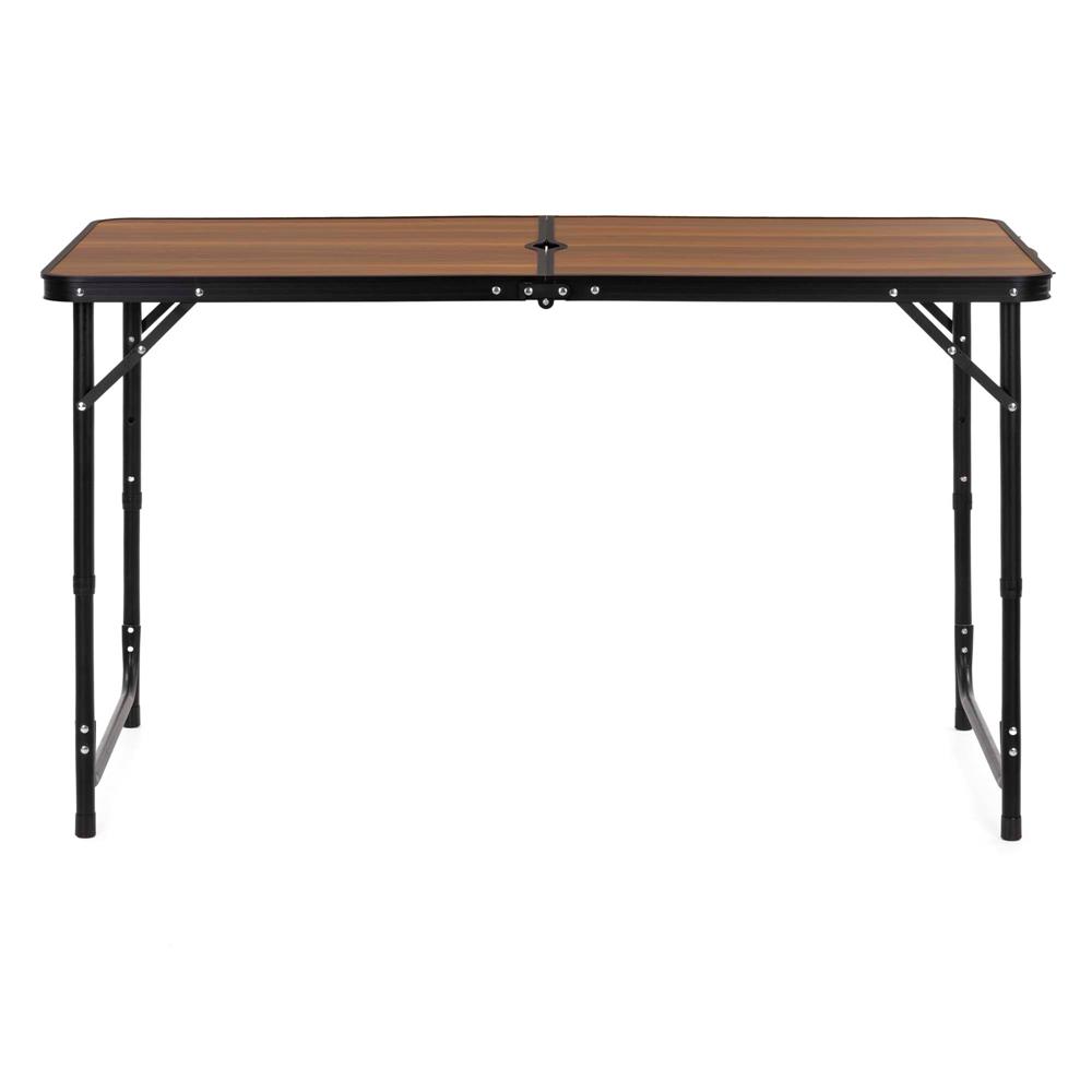 Set masa pliabila de camping cu 4 scaune, inaltime reglabila, aluminiu si MDF, 120x60x71 cm, maro si negru - imagine 13