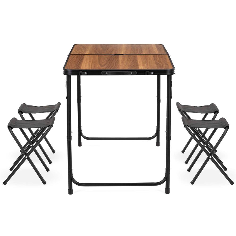 Set masa pliabila de camping cu 4 scaune, inaltime reglabila, aluminiu si MDF, 120x60x71 cm, maro si negru - imagine 28