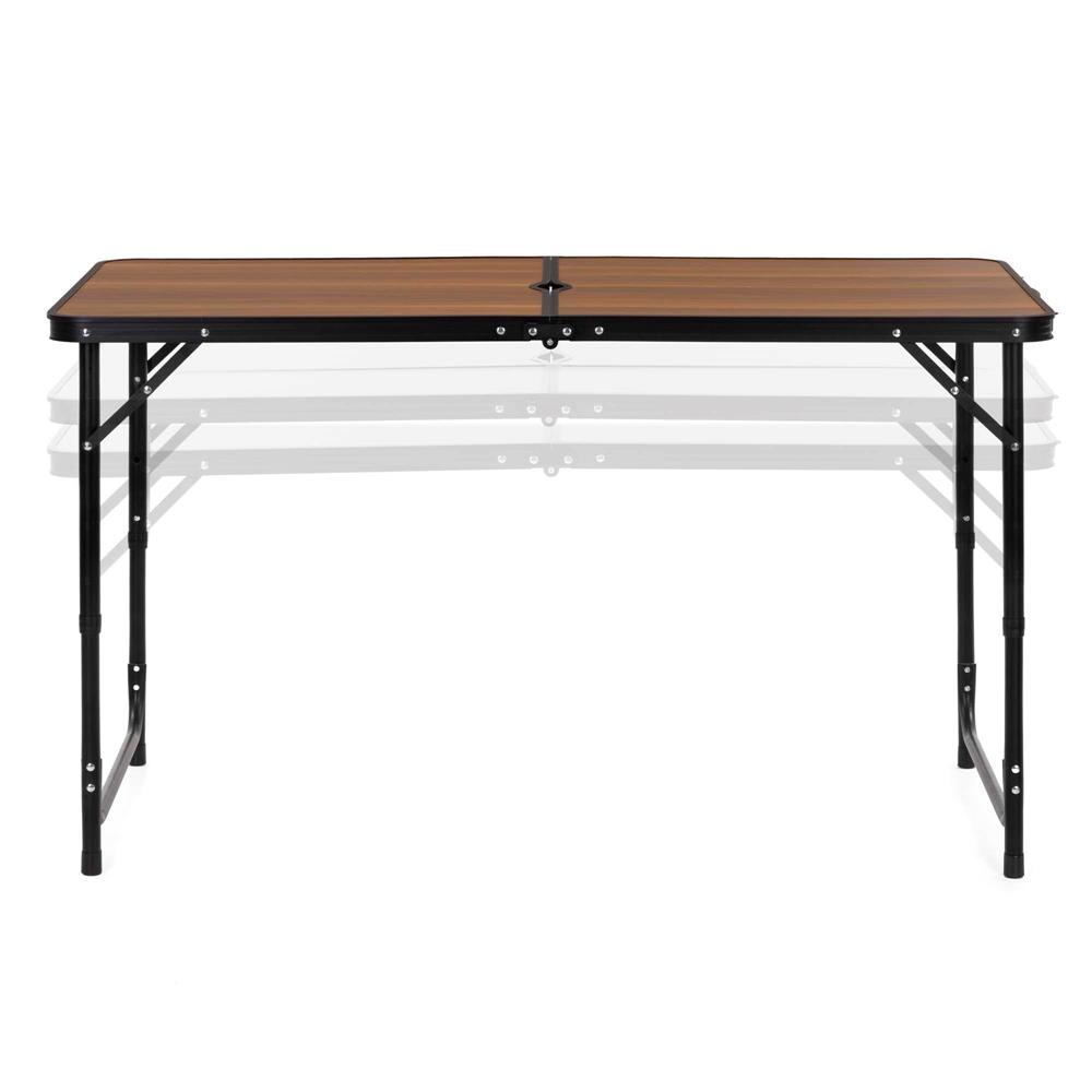 Set masa pliabila de camping cu 4 scaune, inaltime reglabila, aluminiu si MDF, 120x60x71 cm, maro si negru - imagine 9
