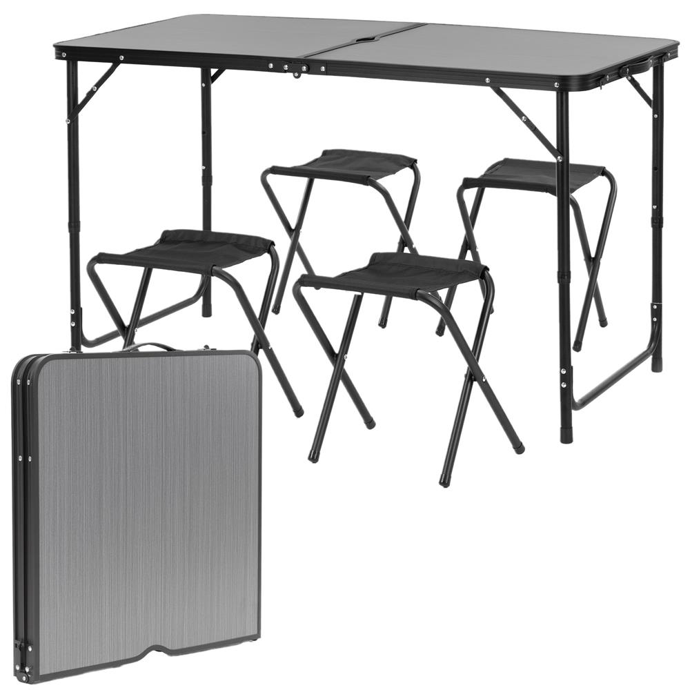 Set masa pliabila de camping cu 4 scaune, inaltime reglabila, aluminiu si MDF, 120x60x71 cm, negru - imagine 2