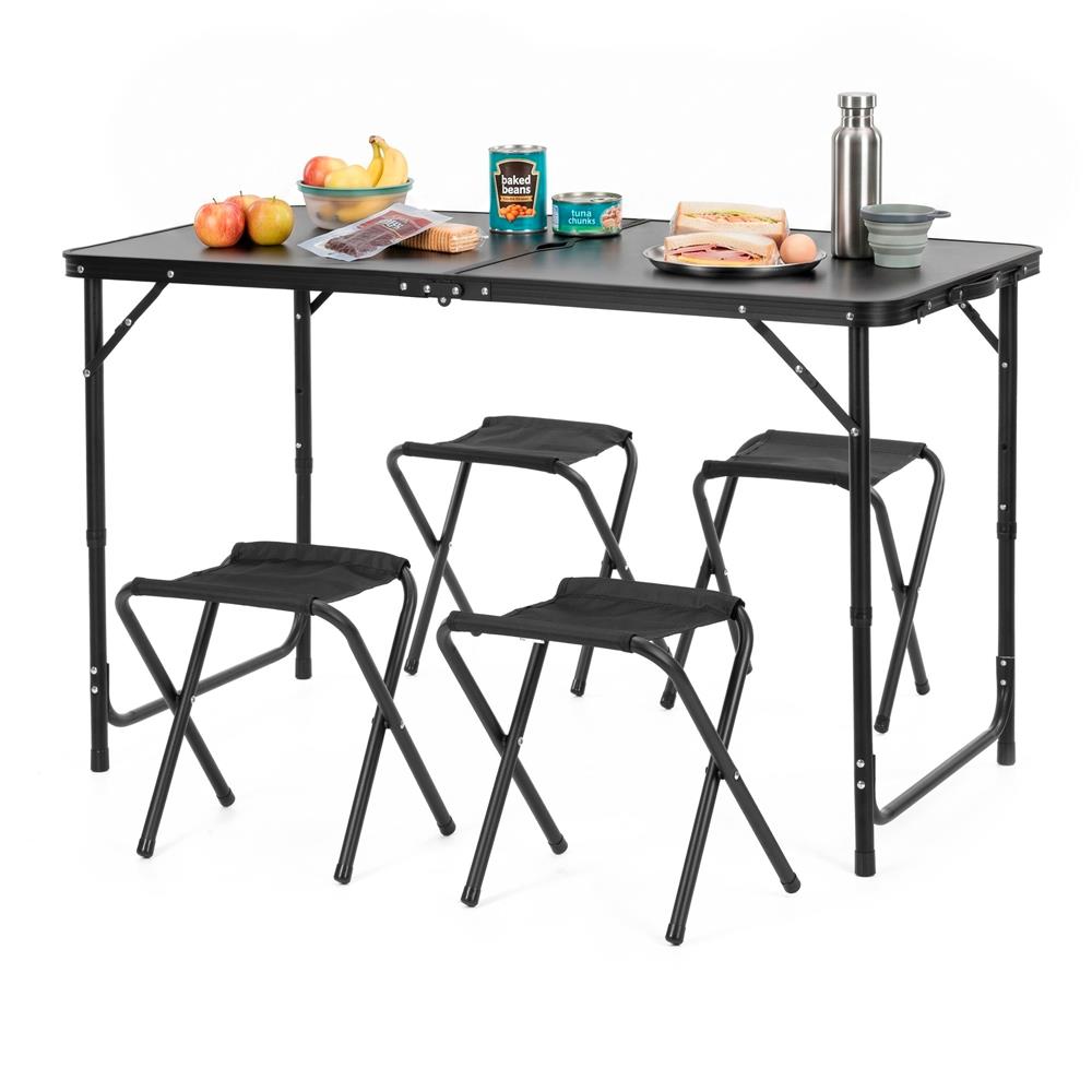 Set masa pliabila de camping cu 4 scaune, inaltime reglabila, aluminiu si MDF, 120x60x71 cm, negru - imagine 20