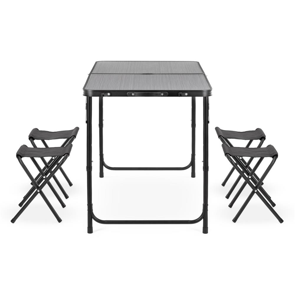 Set masa pliabila de camping cu 4 scaune, inaltime reglabila, aluminiu si MDF, 120x60x71 cm, negru - imagine 26