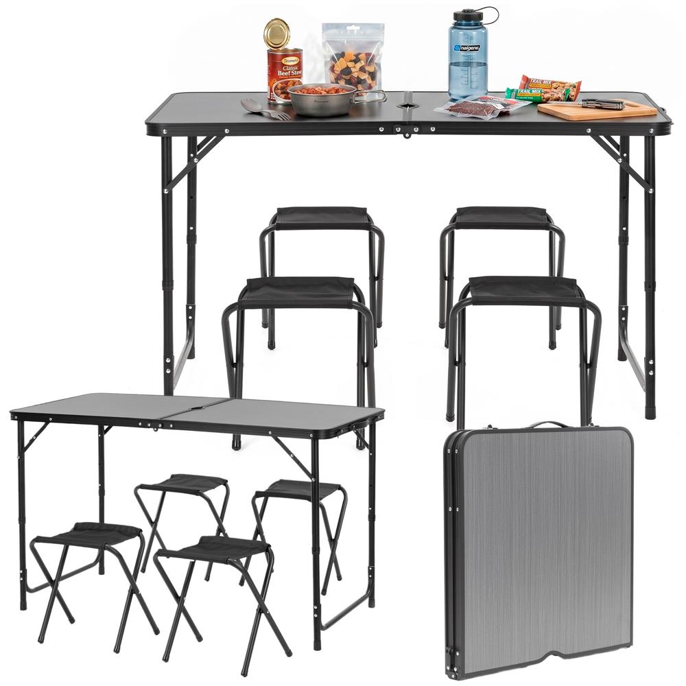 Set masa pliabila de camping cu 4 scaune, inaltime reglabila, aluminiu si MDF, 120x60x71 cm, negru - imagine 5