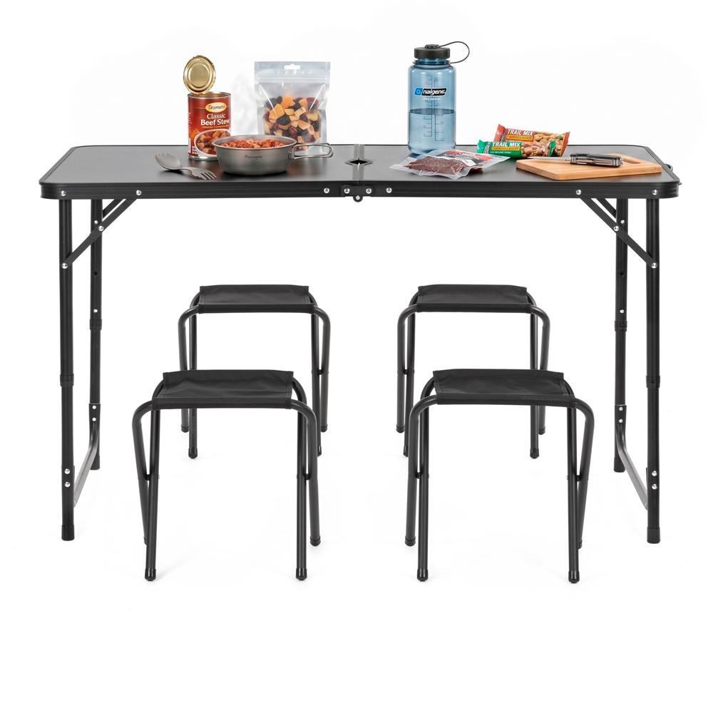 Set masa pliabila de camping cu 4 scaune, inaltime reglabila, aluminiu si MDF, 120x60x71 cm, negru - imagine 7