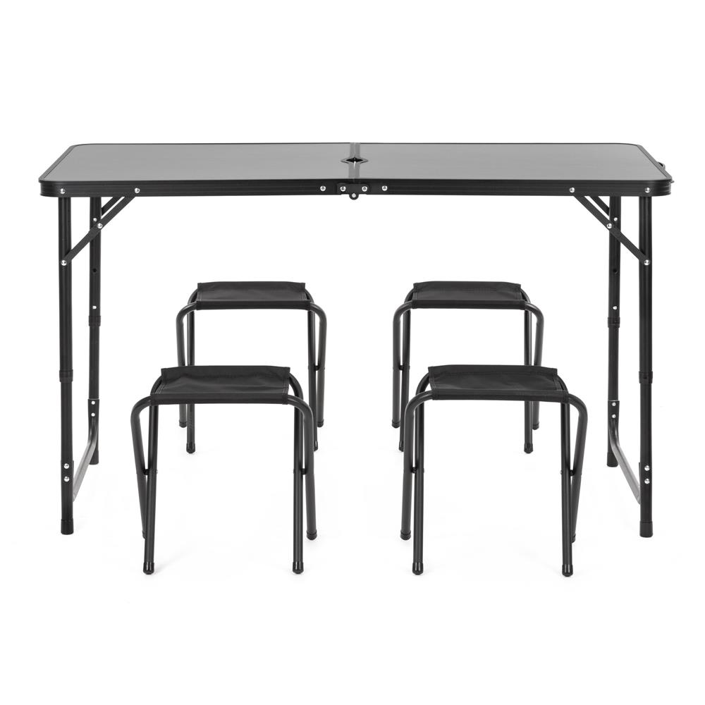Set masa pliabila de camping cu 4 scaune, inaltime reglabila, aluminiu si MDF, 120x60x71 cm, negru - imagine 37