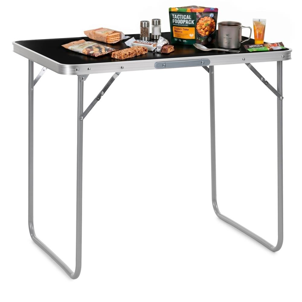 Masa pliabila camping cu maner transport, blat MDF si cadru aluminiu, 80x60x70 cm, argintiu si negru - imagine 11