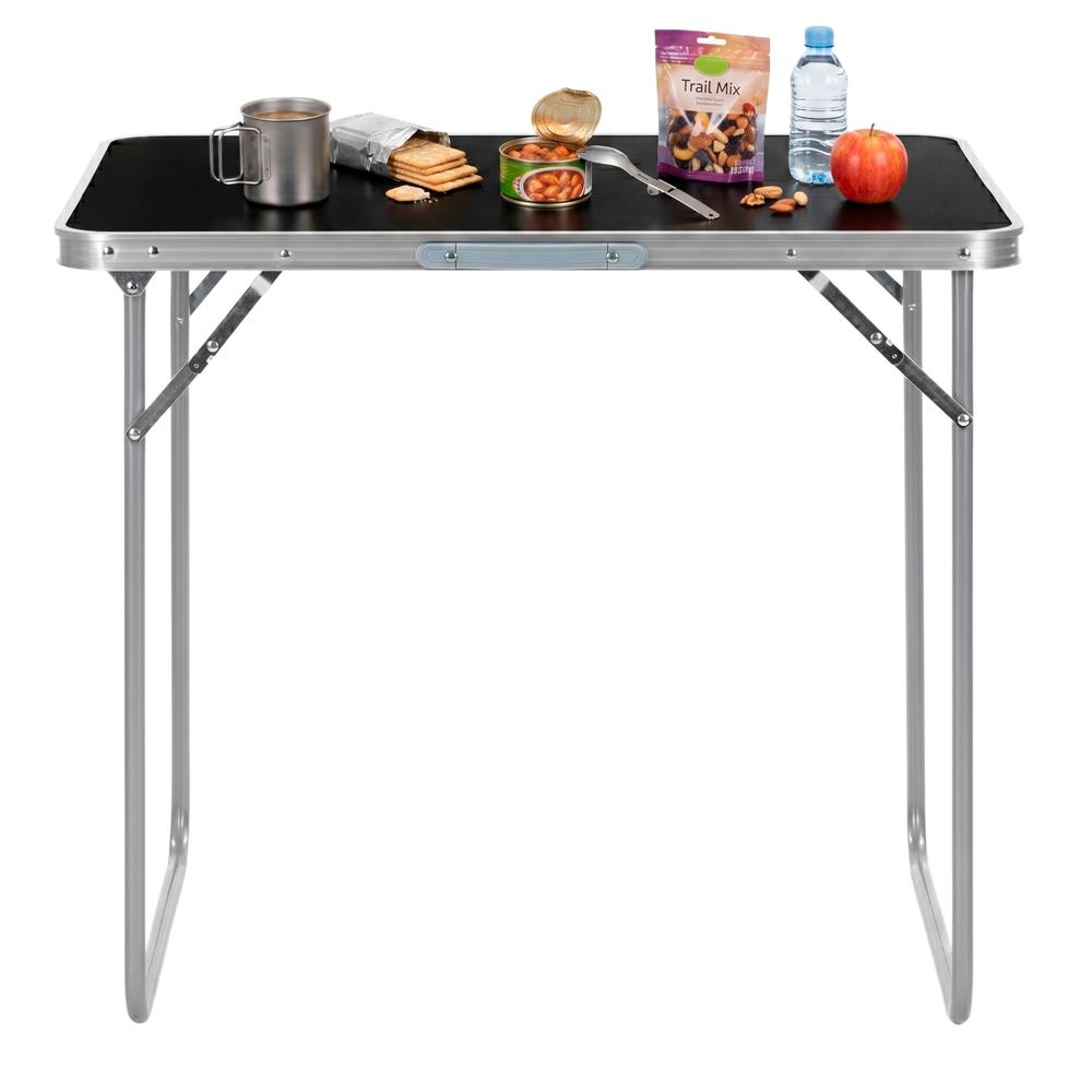 Masa pliabila camping cu maner transport, blat MDF si cadru aluminiu, 80x60x70 cm, argintiu si negru - imagine 18