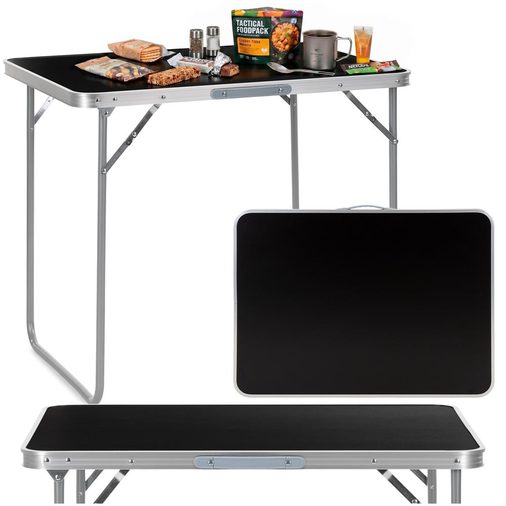 Masa pliabila camping cu maner transport, blat MDF si cadru aluminiu, 80x60x70 cm, argintiu si negru - imagine 3