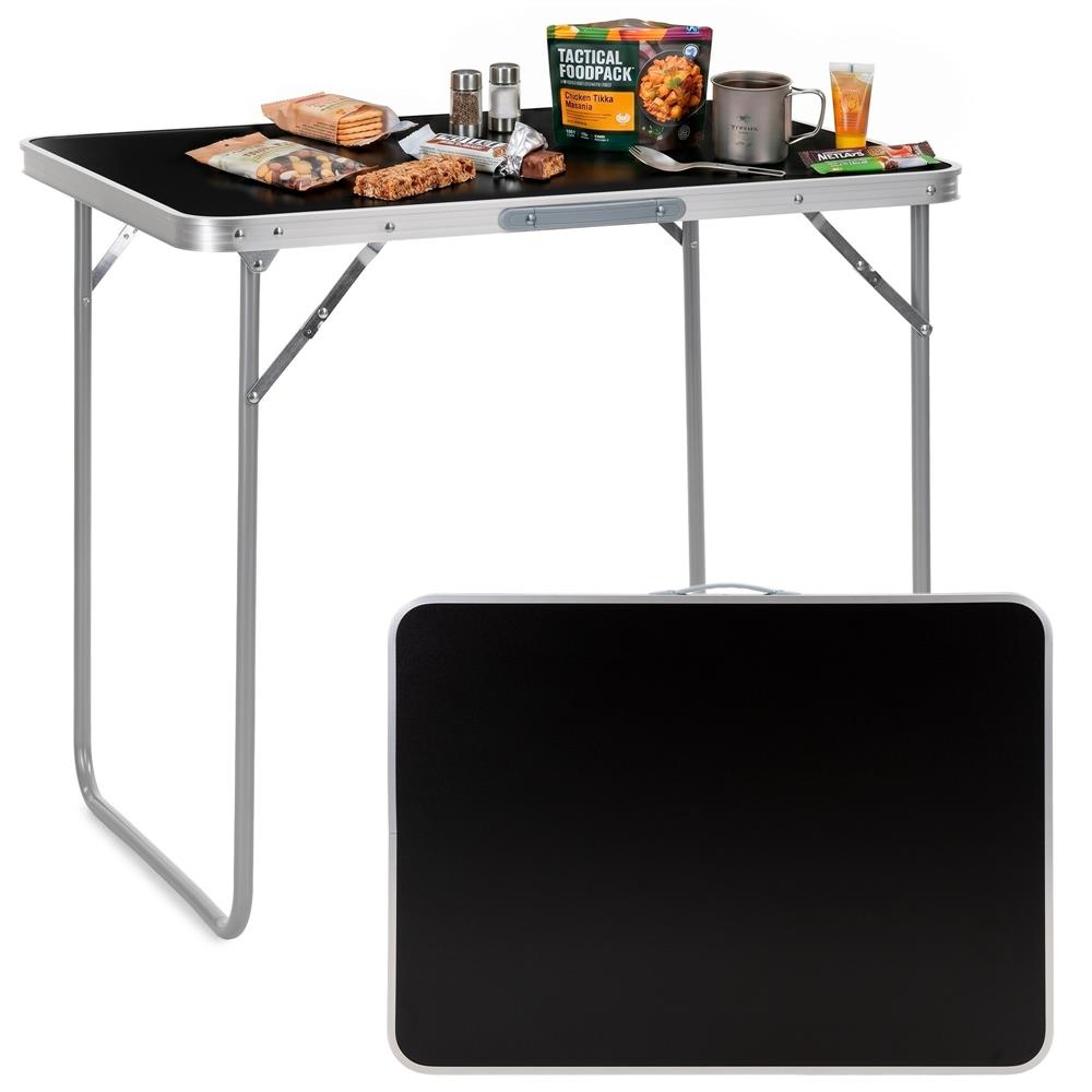 Masa pliabila camping cu maner transport, blat MDF si cadru aluminiu, 80x60x70 cm, argintiu si negru - imagine 4