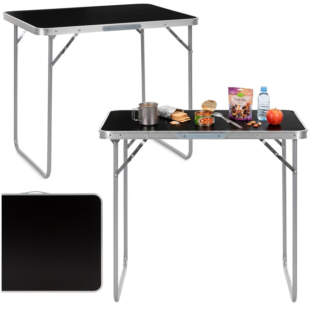 Masa pliabila camping cu maner transport, blat MDF si cadru aluminiu, 80x60x70 cm, argintiu si negru - imagine 5