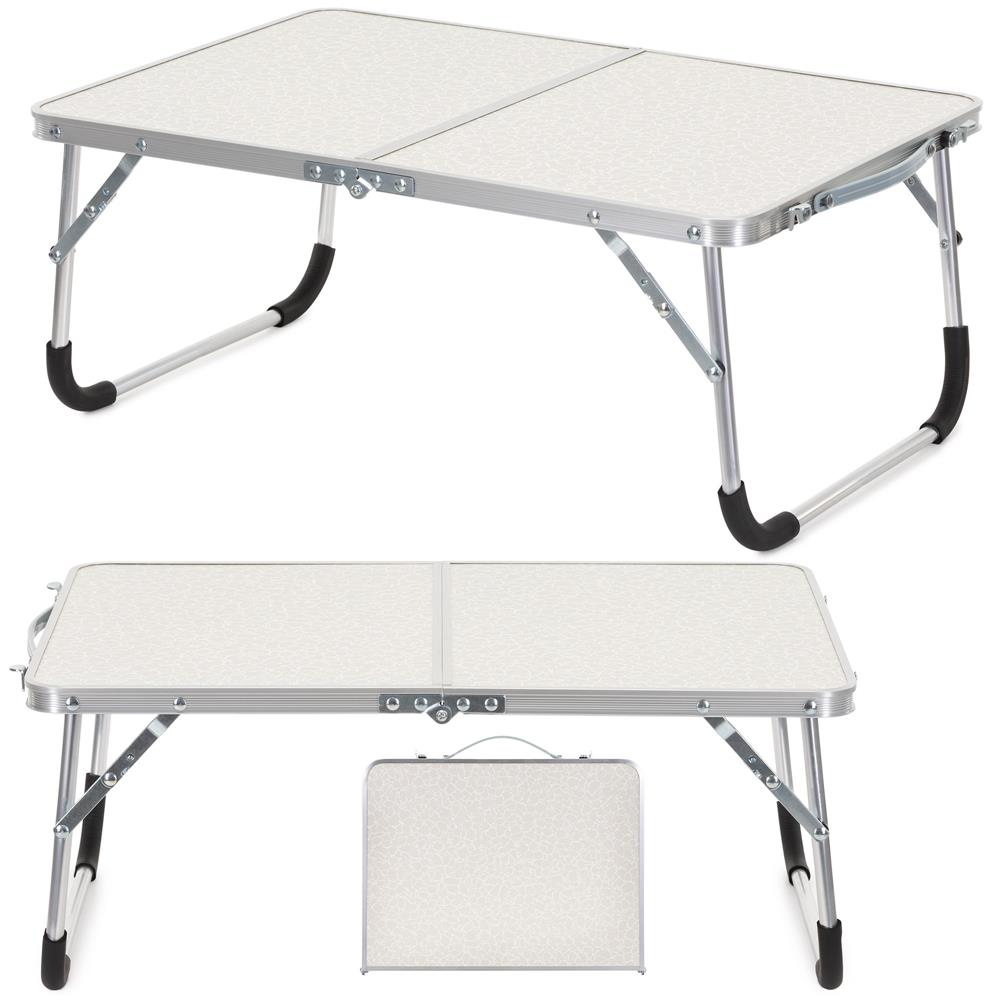 Masa pliabila camping sau picnic joasa cu maner transport, blat MDF si cadru aluminiu, 62x40x25 cm, gri - imagine 2