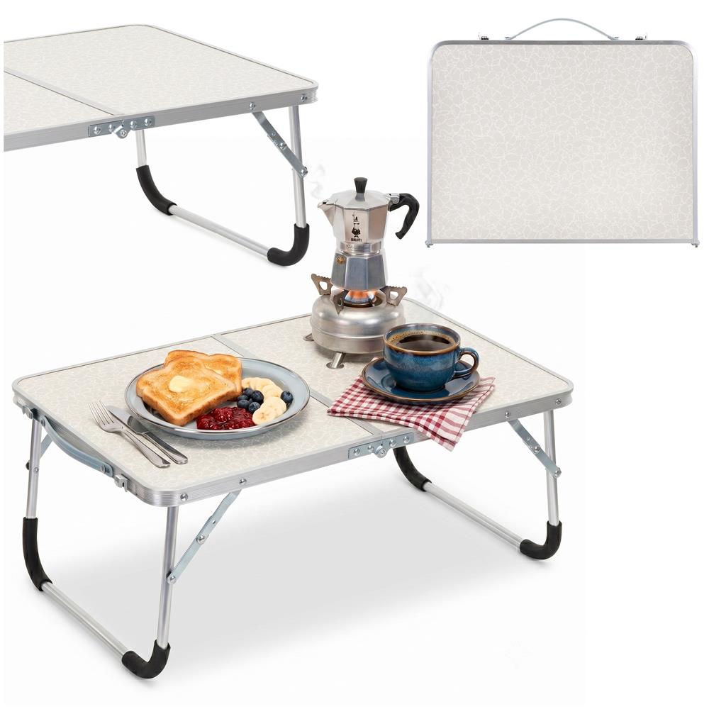 Masa pliabila camping sau picnic joasa cu maner transport, blat MDF si cadru aluminiu, 62x40x25 cm, gri - imagine 3