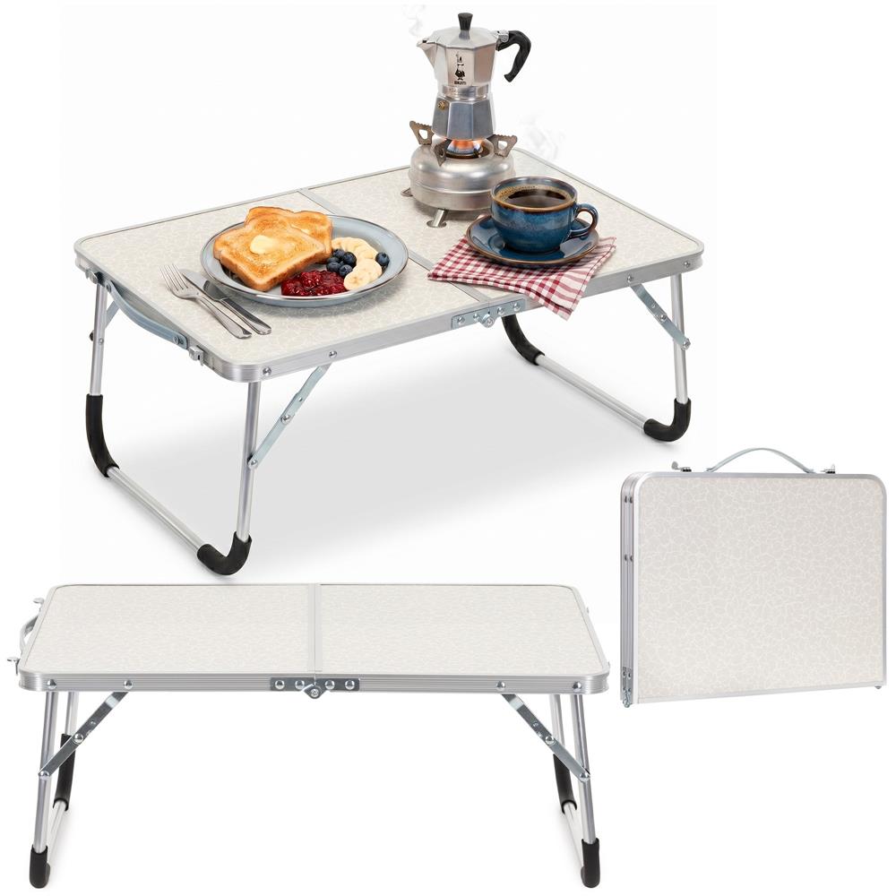 Masa pliabila camping sau picnic joasa cu maner transport, blat MDF si cadru aluminiu, 62x40x25 cm, gri - imagine 4
